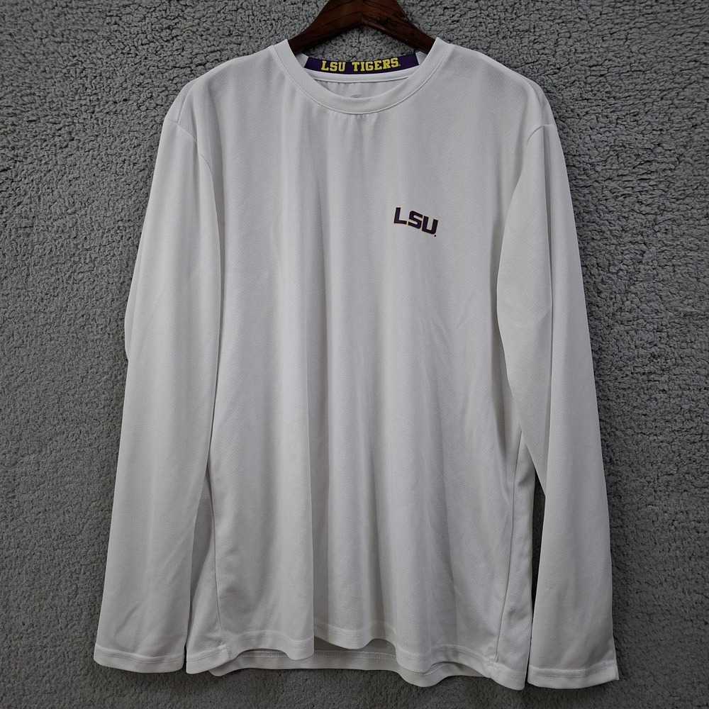 LSU Tigers Shirt Mens 2XL White NCAA Football Long Sleeve T-Shirt Tee Mesh